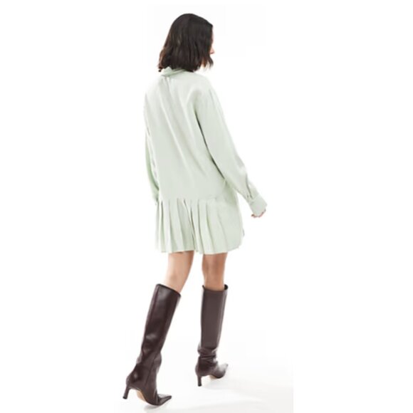 Miss Selfridge ASOS Long Sleeve Drop Waist Short Button Front Down Shirt Dress L - Picture 5 of 7